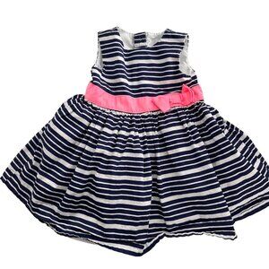 Carters Navy & White Striped Baby Girl Dress Pink Bow Accent Size 6 Months